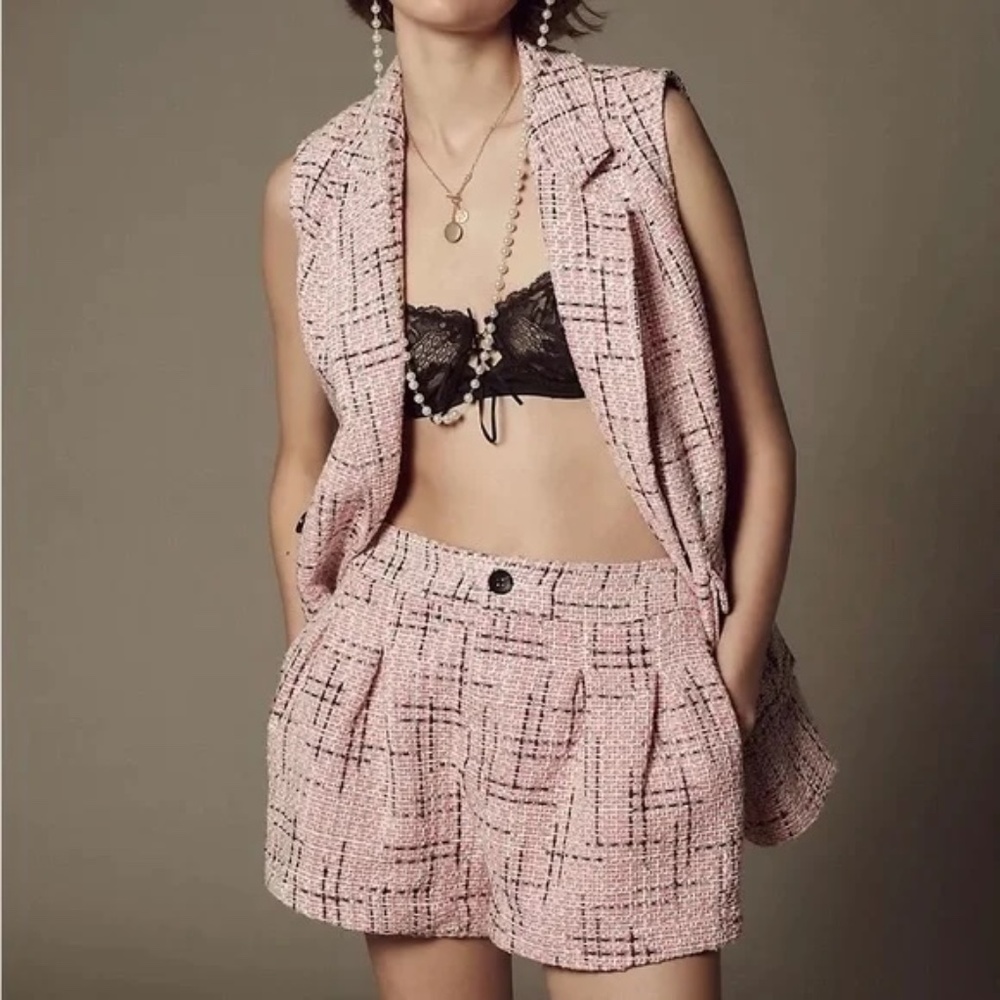 Maeve ⭐️NWOT Pink + Black Tweed Vest Top